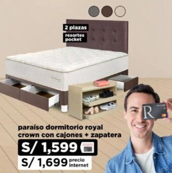 Ripley paraíso dormitorio royal crown con cajones + zapatera oferta