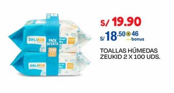 Wong TOALLAS HÚMEDAS ZEUKID 2 X 100 UDS. oferta