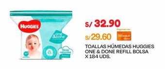 Wong TOALLAS HÚMEDAS HUGGIES ONE & DONE REFILL BOLSA X 184 UDS. oferta