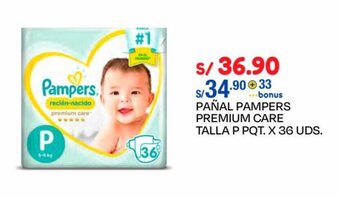 Wong PAÑAL PAMPERS PREMIUM CARE TALLA P PQT. X 36 UDS. oferta