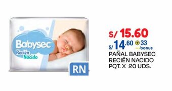 Wong PAÑAL BABYSEC RECIÉN NACIDO PQT. X 20 UDS. oferta