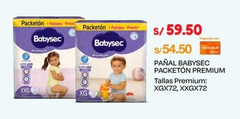 Wong PAÑAL BABYSEC PACKETÓN PREMIUM Tallas: XG X 72, XXG X 72 UDS. oferta