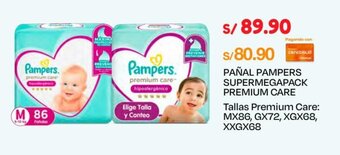 Wong PAÑAL PAMPERS SUPERMEGAPACK PREMIUM CARE Tallas Premium Care: M X 86, G X 72, XG X 68, XXG X 68 UDS. oferta