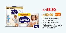 Wong PAÑAL BABYSEC PACKETÓN SÚPER PREMIUM Tallas Súper Premium: XG X 68, XXG X 68 UDS. oferta
