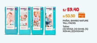 Wong PAÑAL BAMBO NATURE TALL PACKS Tallas: (3) M X 52, (4) G X 48, (5) XG X 44, (6) XXG x 40 UDS. oferta