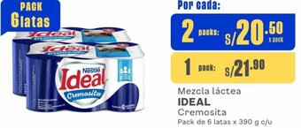 Makro IDEAL Mezcla láctea Cremosita 2Packs de 6 latas x 390 g c/u oferta