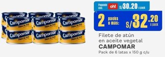Makro CAMPOMAR Filete de atún en aceite vegetal 2 Packs de 6 latas x 150 g c/u oferta