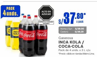 Makro INCA KOLA / COCA-COLA Pack de 4 unds. x 3 L c/u oferta