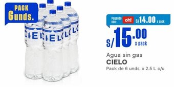 Makro CIELO Agua sin gas Pack de 6 unds. x 2.5 L c/u oferta