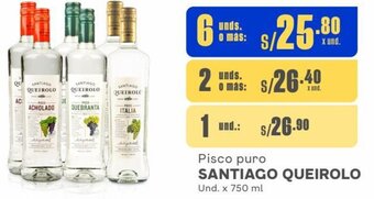 Makro SANTIAGO QUEIROLO Pisco puro 6 Unds x 750 ml oferta