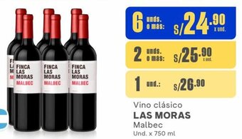Makro LAS MORAS Vino clásico Malbec 6 Unds x 750 ml oferta