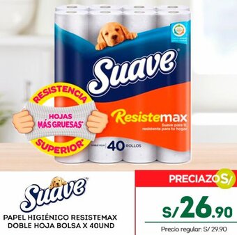 Tottus SUAVE PAPEL HIGIÉNICO RESISTEMAX DOBLE HOJA BOLSA X 40UND oferta