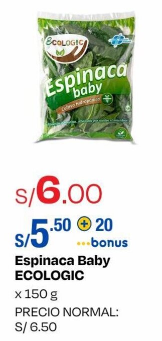 Metro ECOLOGIC Espinaca Baby x 150g oferta