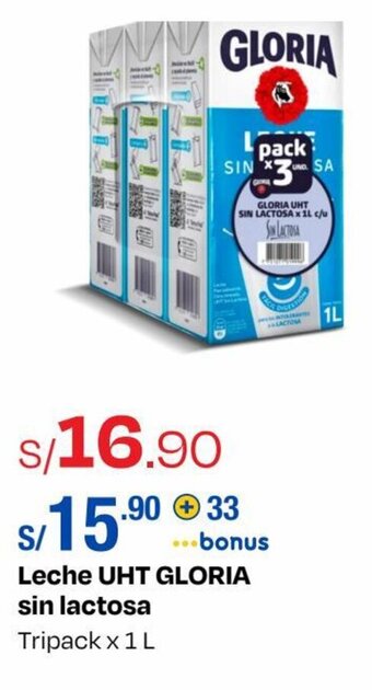 Metro Leche UHT GLORIA sin lactosa Tripack x 1 L oferta