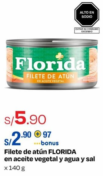 Metro FLORIDA Filete de atún en aceite vegetal y agua y sal x 140g oferta