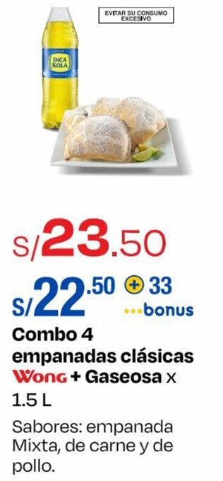 Metro Combo 4 empanadas clásicas Wong + Gaseosa x 1.5 L oferta