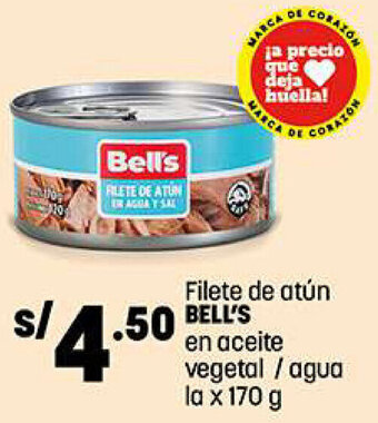 Plaza Vea Bell's Filete de atún en aceite vegetal / agua la x 170 g oferta