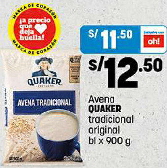 Plaza Vea QUAKER Avena tradicional original bl x 900 g oferta