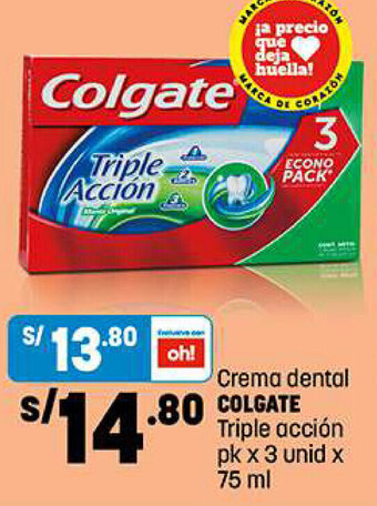 Plaza Vea Crema dental Colgate Triple acción pk x 3 unid x 75 ml oferta