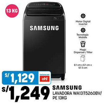 Plaza Vea SAMSUNG LAVADORA WA13T5260BV/ PE 13KG oferta