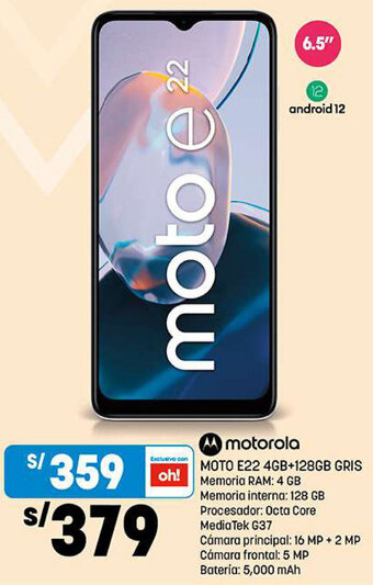 Plaza Vea motorola MOTO E22 4GB+128GB oferta
