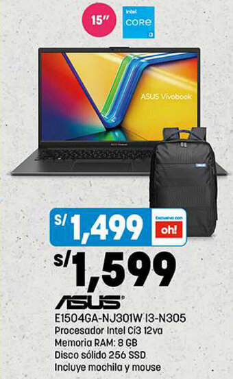 Plaza Vea ASUS Vivobook E1504GA-NJ301W 13-N305 oferta