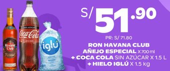 Tambo RON HAVANA CLUB AÑEJO ESPECIAL X 700 ml + COCA COLA SIN AZÚCAR X 1.5 L + HIELO IGLÚ X 1.5 kg oferta