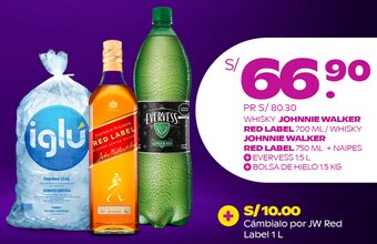 Tambo WHISKY JOHNNIE WALKER RED LABEL 700 ML/WHISKY JOHNNIE WALKER RED LABEL 750 ML + NAIPES + EVERVESS 1.5 L oferta