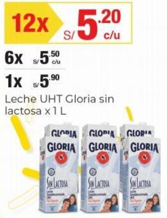 Metro Leche UHT Gloria sin lactosa 12 x 1 L oferta