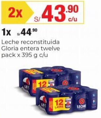 Metro Leche reconstituida Gloria entera twelve pack 2 x 395 g c/u oferta