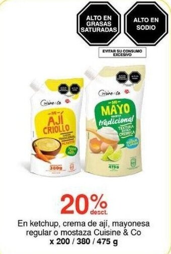 Metro En ketchup, crema de ají, mayonesa regular o mostaza Cuisine & Co x 200 / 380 / 475 g oferta