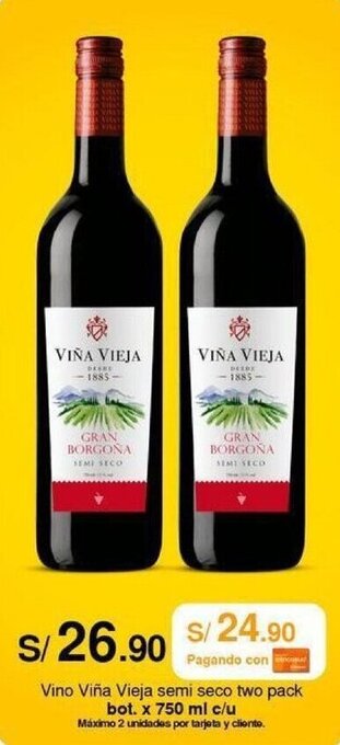 Metro Vino Viña Vieja semi seco two pack bot. x 750 ml oferta