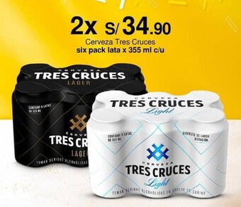Metro Cerveza Tres Cruces six pack lata x 355 ml x 2 oferta