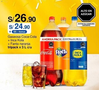 Metro Gaseosa Coca-Cola + Inca Kola + Fanta naranja tripack x 3 L c/u oferta