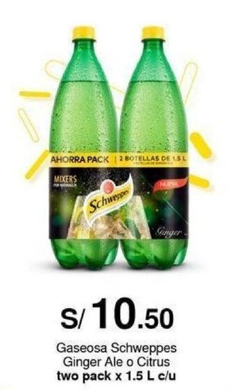 Metro Gaseosa Schweppes Ginger Ale o Citrus two pack x 1.5 L c/u oferta