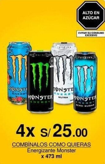 Metro COMBINALOS COMO QUIERAS Energizante Monster x 473 ml x 4 oferta