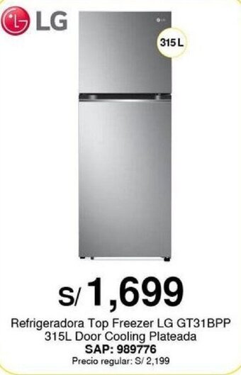 Metro Refrigeradora Top Freezer LG GT31BPP 315L oferta