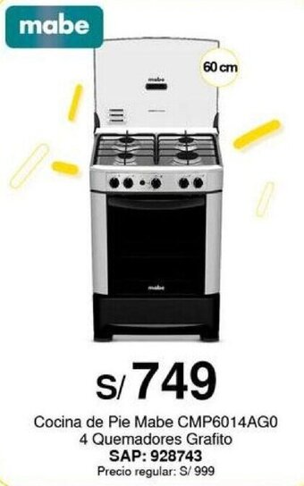 Metro Cocina de Pie Mabe CMP6014AG0 4 Quemadores Grafito oferta