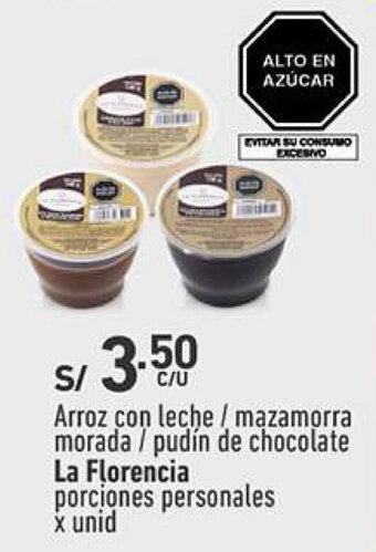 Vivanda Arroz con leche / mazamorral morada/ pudín de chocolate La Florencia porciones personales x unid oferta