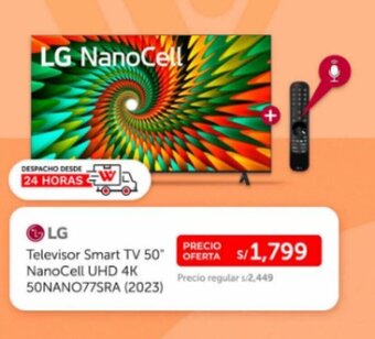 Wong LG Televisor Smart TV 50" NanoCell UHD 4K 50NANO77SRA (2023) oferta