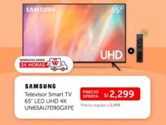 Wong SAMSUNG Televisor Smart TV 65" LED UHD 4K UN65AU7090GXPE oferta