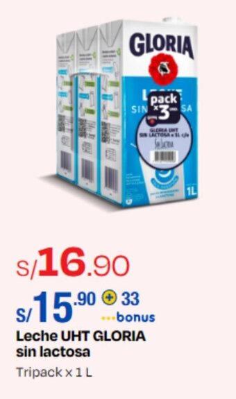 Wong Leche UHT GLORIA sin lactosa Tripack x 1 L oferta