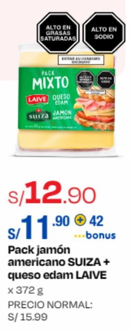 Wong Pack jamón americano SUIZA+ queso edam LAIVE x 372 g oferta