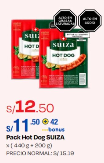 Wong Pack Hot Dog SUIZA x ( 440 g + 200 g) oferta