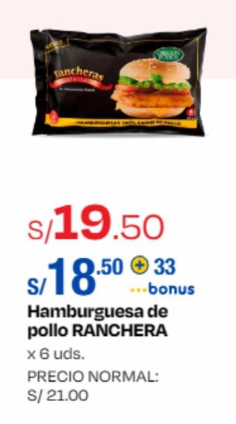 Wong Hamburguesa de pollo RANCHERA x 6 uds. oferta
