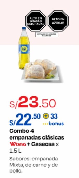 Wong Combo 4 empanadas clásicas Wong + Gaseosa x 1.5 L oferta