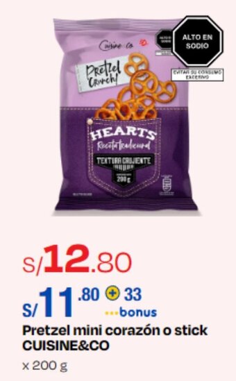 Wong Pretzel mini corazón o stick CUISINE&CO x 200 g oferta