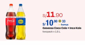Wong Gaseosa Coca Cola + Inca Kola twopack x 1.5 L oferta
