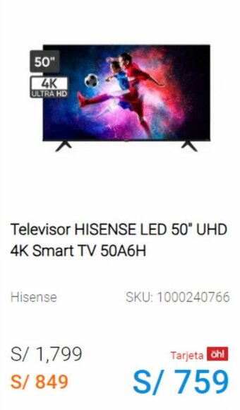 Promart Televisor HISENSE LED 50" UHD 4K Smart TV 50A6H oferta