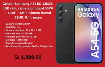 Coolbox Celular Samsung A54 5G 128GB, Negro oferta